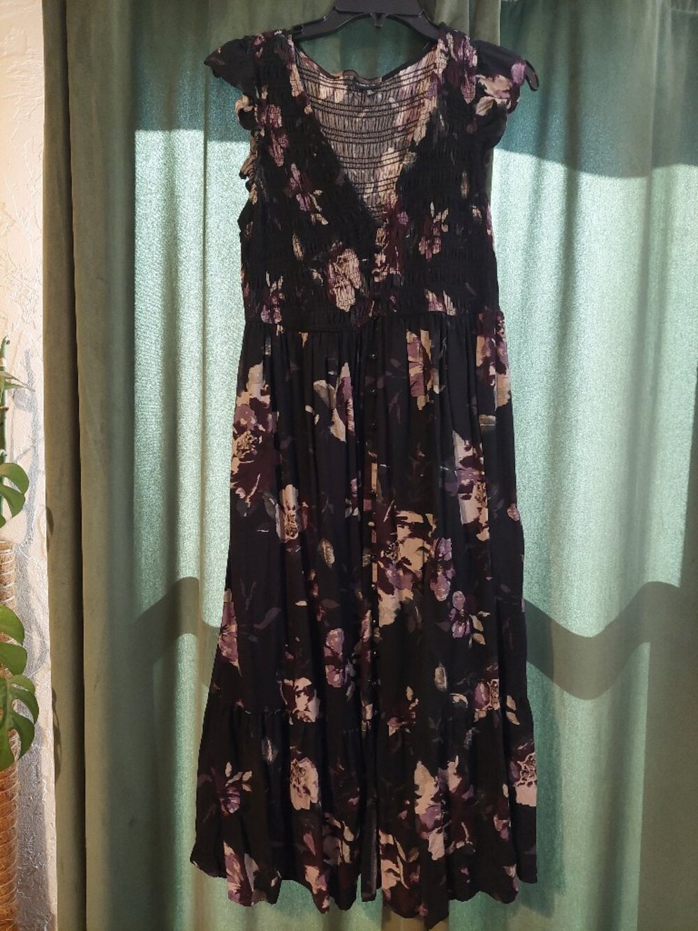 Torrid Midi Ruffle-Sleeve Tiered Dress Floral Black NWOT